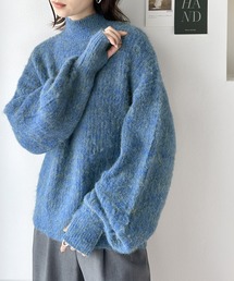 【mily bilet】大人の萌え袖にキュン！ミックス糸指穴モックネック シャギープルオーバー