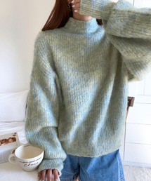【mily bilet】大人の萌え袖にキュン!ミックス糸指穴モックネック シャギープルオーバー