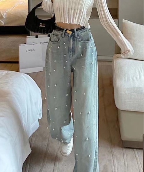 ROOPTOKYO（ループトウキョウ）の「パールデニムワイドパンツ（デニムパンツ・レディース・ブルー・M/L/S）」の4枚目の写真