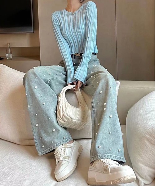 ROOPTOKYO（ループトウキョウ）の「パールデニムワイドパンツ（デニムパンツ・レディース・ブルー・M/L/S）」の5枚目の写真