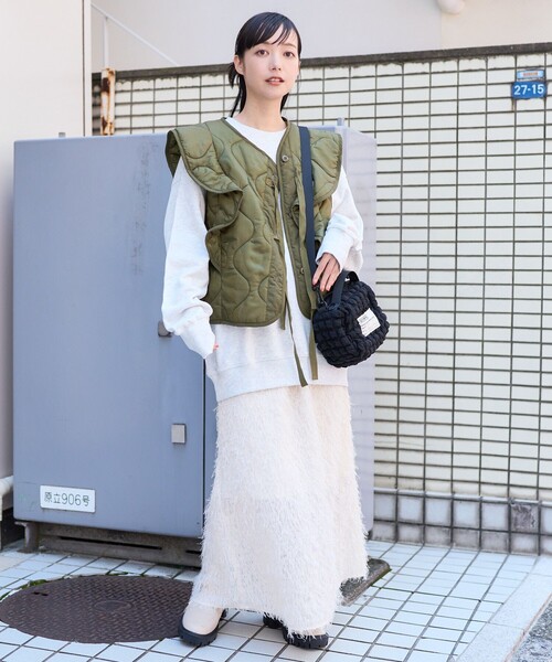 FREAK'S STORE（フリークスストア）の「フェザリースカート（スカート・レディース・オフホワイト/ブラック・ﾌﾘ-）」の3枚目の写真