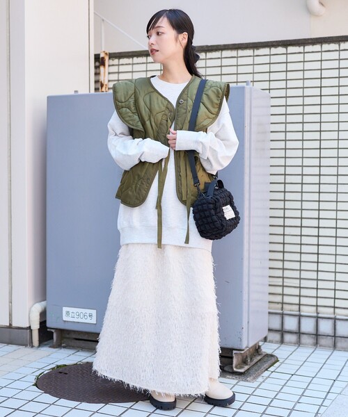 FREAK'S STORE（フリークスストア）の「フェザリースカート（スカート・レディース・オフホワイト/ブラック・ﾌﾘ-）」の4枚目の写真