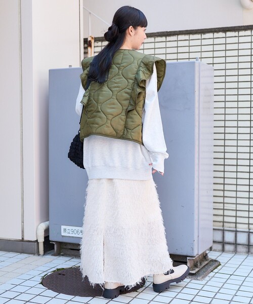 FREAK'S STORE（フリークスストア）の「フェザリースカート（スカート・レディース・オフホワイト/ブラック・ﾌﾘ-）」の6枚目の写真