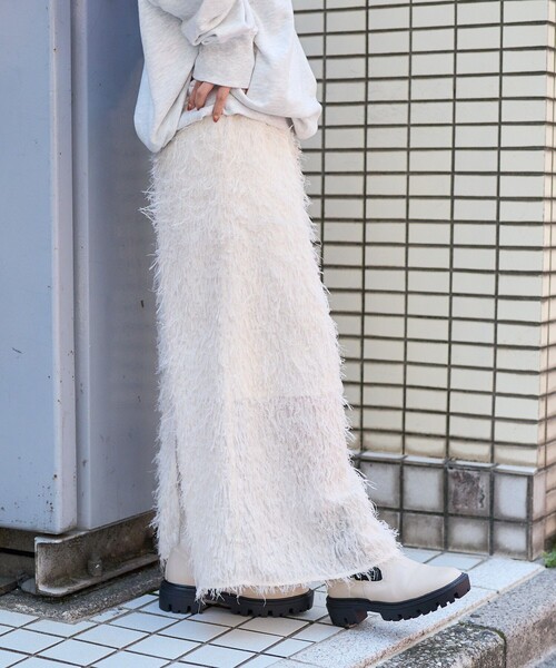 FREAK'S STORE（フリークスストア）の「フェザリースカート（スカート・レディース・オフホワイト/ブラック・ﾌﾘ-）」の8枚目の写真