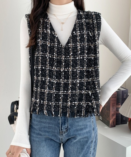 ABITOKYO(アビトーキョー)の「ラップ風ツイードフリンジベスト(裏地付)(ベスト・レディース・ベージュ/ブラック/ブラック系その他・M/L)」の8枚目の写真