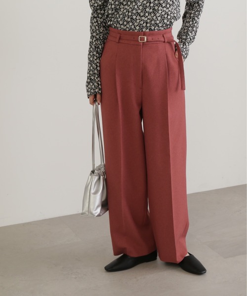 N.（N. Natural Beauty Basic）（エヌエヌナチュラルビューティーベーシック）の「【S Size Line】◆センタープレスベルト付ワイドパンツ（スラックス・レディース・グレー/モカ/チェック/ピンク・MEDIUM/SMALL）」の6枚目の写真