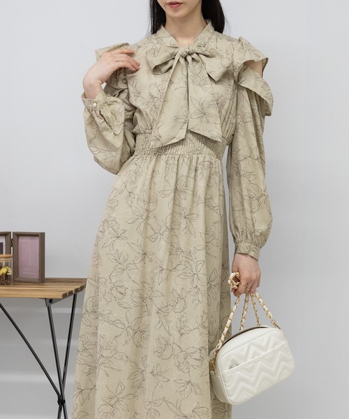 Bonpoint【新品タグ付き】花柄 フリル長袖 ワンピース 150cm14A セール】花柄フリルクロスワンピース【ZOZOTOWN限定アイテム