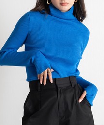 ハイネックリブニット