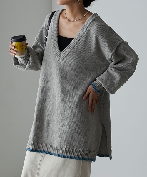 Anss.me(アンスミー)の「【Anss.me】2wayマットモールニットVネックプルオーバー(ニット/セーター・レディース・アイボリー/ブラック/グレー・FREE)」の3枚目の写真