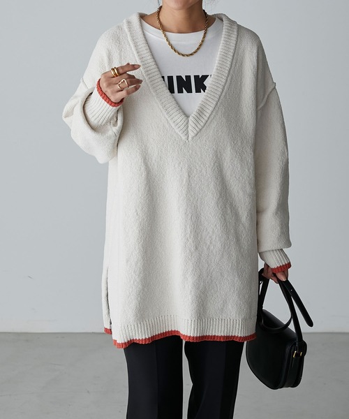 Anss.me(アンスミー)の「【Anss.me】2wayマットモールニットVネックプルオーバー(ニット/セーター・レディース・アイボリー/ブラック/グレー・FREE)」の5枚目の写真