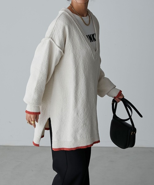 Anss.me(アンスミー)の「【Anss.me】2wayマットモールニットVネックプルオーバー(ニット/セーター・レディース・アイボリー/ブラック/グレー・FREE)」の6枚目の写真