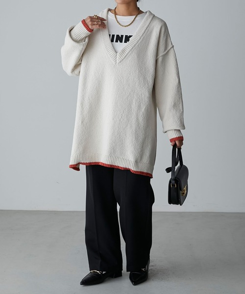 Anss.me(アンスミー)の「【Anss.me】2wayマットモールニットVネックプルオーバー(ニット/セーター・レディース・アイボリー/ブラック/グレー・FREE)」の9枚目の写真