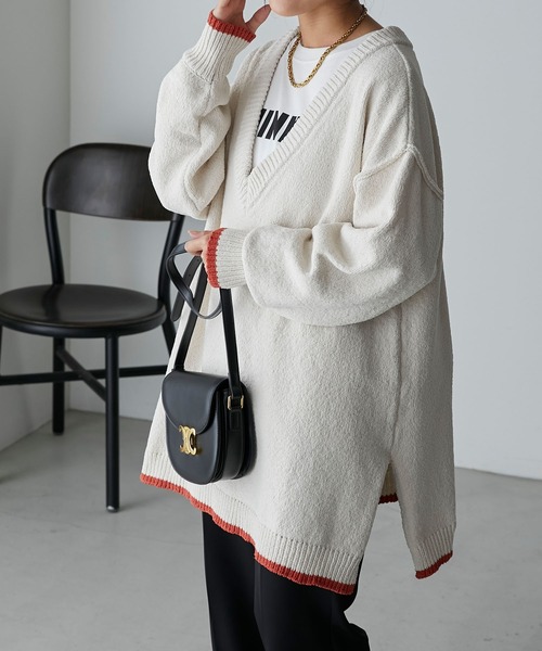 Anss.me(アンスミー)の「【Anss.me】2wayマットモールニットVネックプルオーバー(ニット/セーター・レディース・アイボリー/ブラック/グレー・FREE)」の11枚目の写真