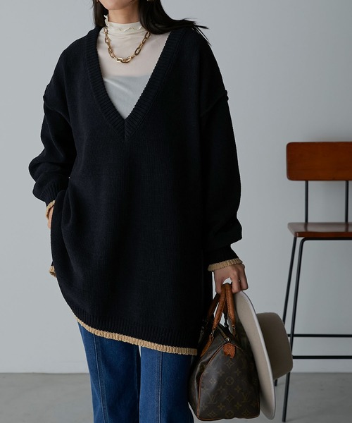 Anss.me(アンスミー)の「【Anss.me】2wayマットモールニットVネックプルオーバー(ニット/セーター・レディース・アイボリー/ブラック/グレー・FREE)」の19枚目の写真