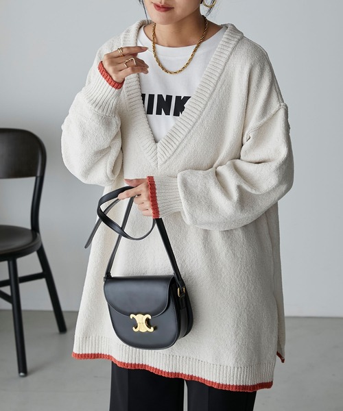 Anss.me(アンスミー)の「【Anss.me】2wayマットモールニットVネックプルオーバー(ニット/セーター・レディース・アイボリー/ブラック/グレー・FREE)」の4枚目の写真