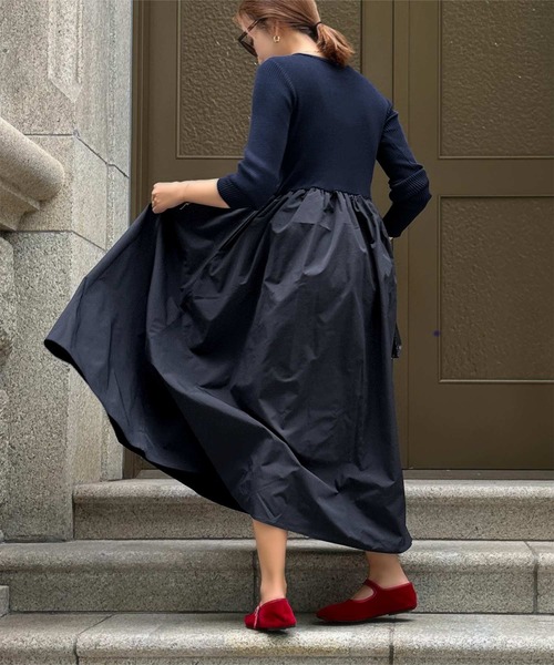 KOBE LETTUCE（コウベレタス）の「[ SAYAKAさんコラボ ] ニットドッキングワンピース（ワンピース・レディース・ネイビー/ブラック/ホワイト×ブラック・M）」の9枚目の写真