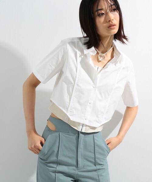 Ray BEAMS（レイビームス）の「Ray BEAMS / サイド カーブ ショート シャツ（シャツ/ブラウス・レディース・サックスブルー/ホワイト・ONE SIZE）」の4枚目の写真