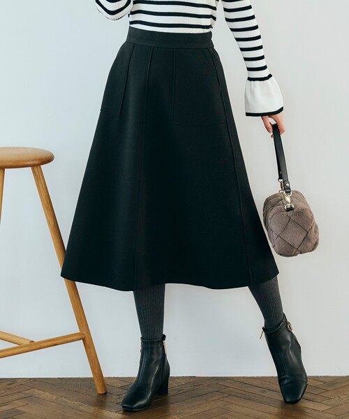 grove（グローブ）の「◆きちんと着映えするメルトン風フレアスカート（スカート・レディース・ブラック/オフホワイト/パープル・03/02/04/01/05）」の3枚目の写真