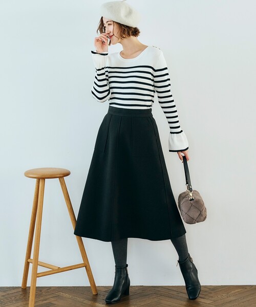 grove（グローブ）の「◆きちんと着映えするメルトン風フレアスカート（スカート・レディース・ブラック/オフホワイト/パープル・03/02/04/01/05）」の4枚目の写真