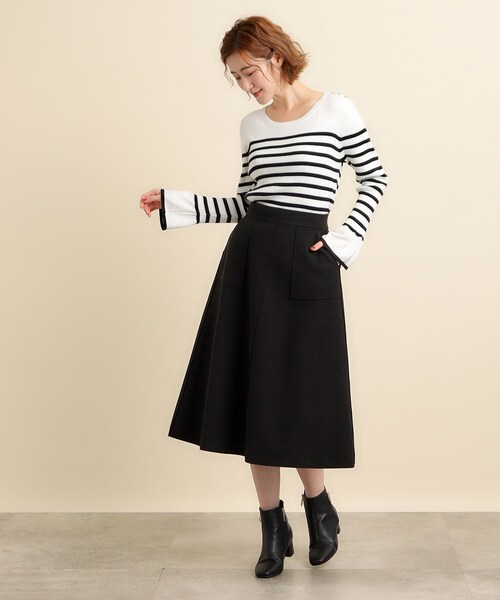 grove（グローブ）の「◆きちんと着映えするメルトン風フレアスカート（スカート・レディース・ブラック/オフホワイト/パープル・03/02/04/01/05）」の5枚目の写真