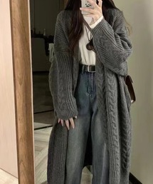 ケーブルニットロングカーディガン