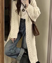 ケーブルニットロングカーディガン