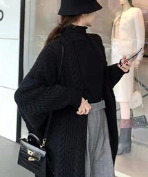 ケーブルニットロングカーディガン