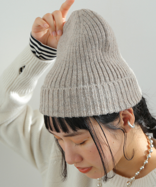 B.C STOCK（ベーセーストック）の「ニットムジビーニー（ニットキャップ/ビーニー・レディース・ブルー/ピンク/ベージュ/チャコールグレー・FREE）」の2枚目の写真