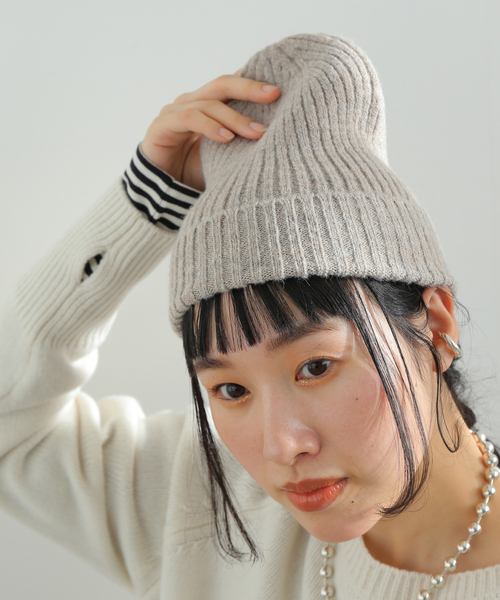 B.C STOCK（ベーセーストック）の「ニットムジビーニー（ニットキャップ/ビーニー・レディース・ブルー/ピンク/ベージュ/チャコールグレー・FREE）」の8枚目の写真