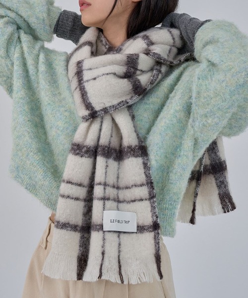 3.3 Field Trip （3.3フィールドトリップ）の「【UNISEX】3.3 Field Trip／チェック マフラー　2995799（マフラー・レディース・グレー/アイボリー・FREE）」の14枚目の写真