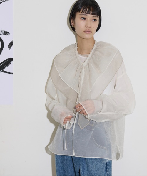 ブラウス シャツ マルチWAYリボン付きショルダースリットシアーブラウス　春服　着まわし レディース SELFIST ブラウス シャツ マルチWAYリボン付きショルダー