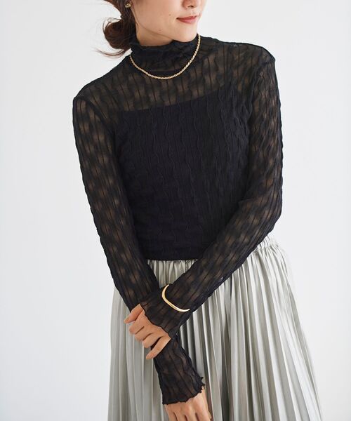 le.coeur blanc（ルクールブラン）の「ウエーブ柄シアータートル（Tシャツ/カットソー・レディース・ブラック/オフホワイト・38）」の14枚目の写真