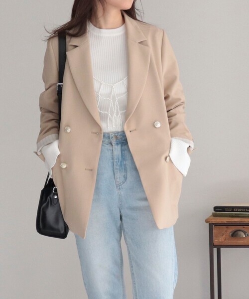 fredy emue（フレディエミュ）の「ダブルブレストテーラードジャケット（テーラードジャケット・レディース・ネイビー/ベージュ系その他/ベージュ・38/36）」の19枚目の写真