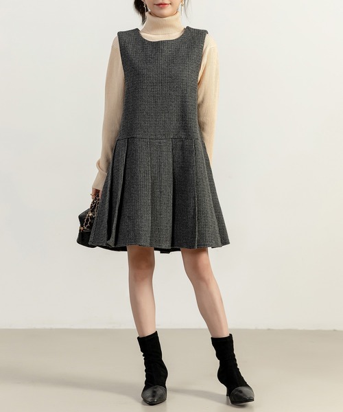 DAY CLOSET（デイ クローゼット）の「レディース ツイード風プリーツミニ丈ジャンスカ（ジャンパースカート・レディース・グレー・M/L）」の7枚目の写真