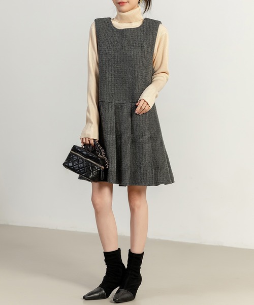 DAY CLOSET（デイ クローゼット）の「レディース ツイード風プリーツミニ丈ジャンスカ（ジャンパースカート・レディース・グレー・M/L）」の8枚目の写真