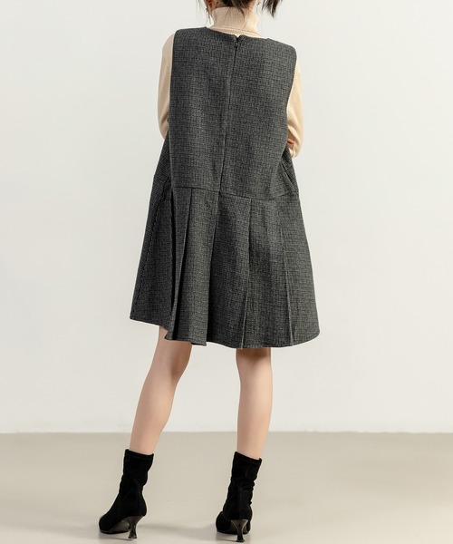 DAY CLOSET（デイ クローゼット）の「レディース ツイード風プリーツミニ丈ジャンスカ（ジャンパースカート・レディース・グレー・M/L）」の9枚目の写真