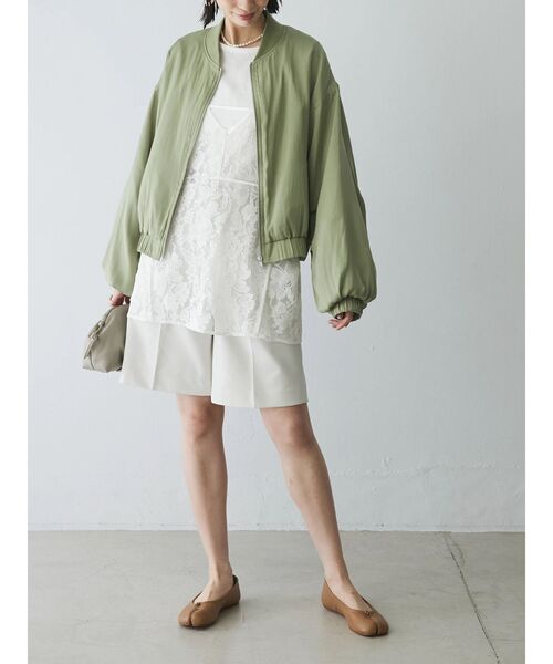 シャーリングスリーブTシャツ+レースキャミソールSET（Tシャツ/カットソー）｜AnriettMusee（アンリエットミュゼ）