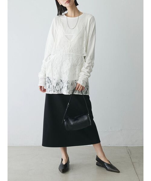 シャーリングスリーブTシャツ+レースキャミソールSET（Tシャツ/カットソー）｜AnriettMusee（アンリエットミュゼ）