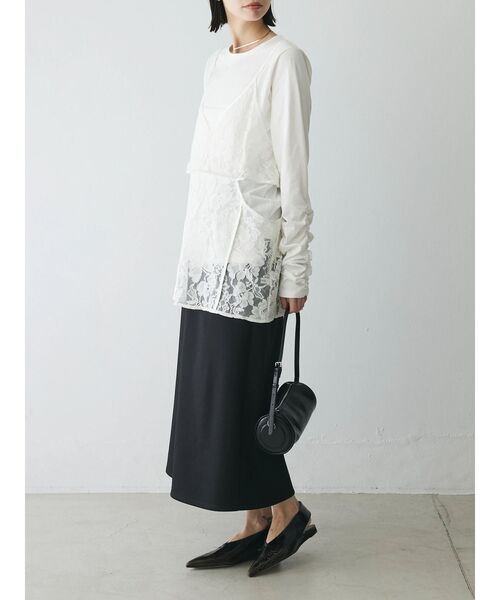 シャーリングスリーブTシャツ+レースキャミソールSET（Tシャツ/カットソー）｜AnriettMusee（アンリエットミュゼ）