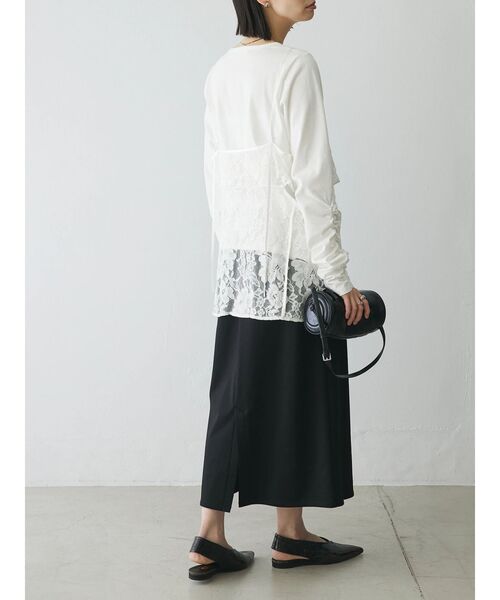 シャーリングスリーブTシャツ+レースキャミソールSET（Tシャツ/カットソー）｜AnriettMusee（アンリエットミュゼ）