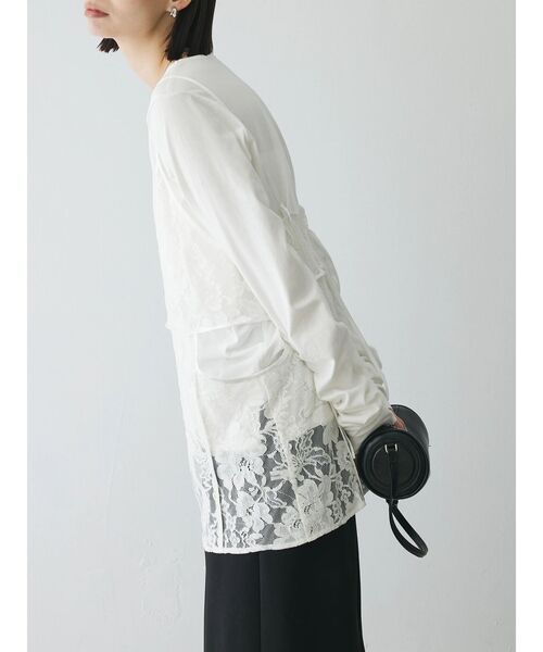 シャーリングスリーブTシャツ+レースキャミソールSET（Tシャツ/カットソー）｜AnriettMusee（アンリエットミュゼ）