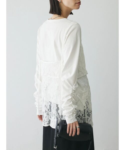 シャーリングスリーブTシャツ+レースキャミソールSET（Tシャツ/カットソー）｜AnriettMusee（アンリエットミュゼ）