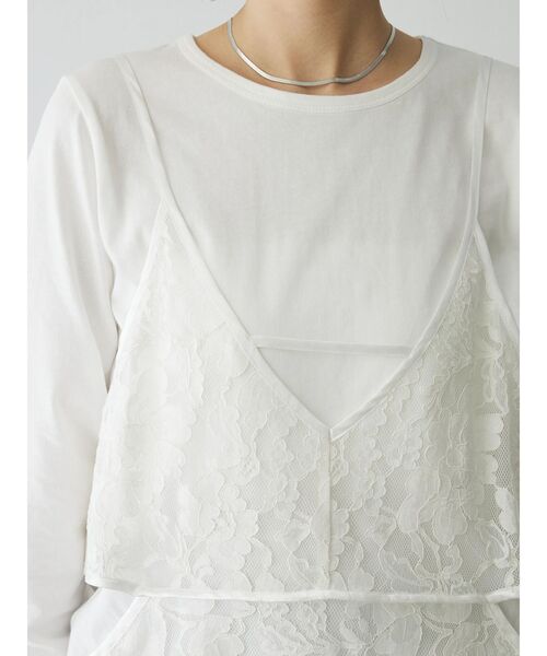 シャーリングスリーブTシャツ+レースキャミソールSET（Tシャツ/カットソー）｜AnriettMusee（アンリエットミュゼ）