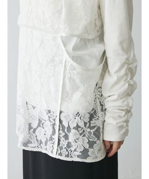 シャーリングスリーブTシャツ+レースキャミソールSET（Tシャツ/カットソー）｜AnriettMusee（アンリエットミュゼ）