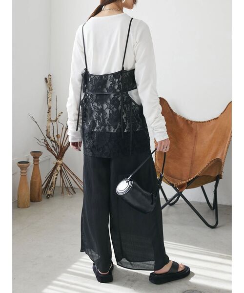 シャーリングスリーブTシャツ+レースキャミソールSET（Tシャツ/カットソー）｜AnriettMusee（アンリエットミュゼ）