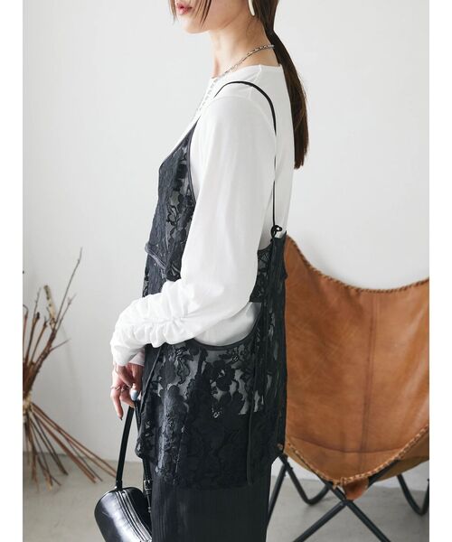 シャーリングスリーブTシャツ+レースキャミソールSET（Tシャツ/カットソー）｜AnriettMusee（アンリエットミュゼ）