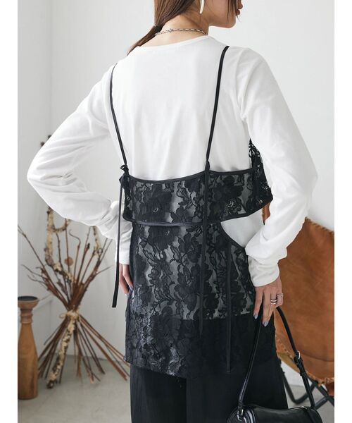 シャーリングスリーブTシャツ+レースキャミソールSET（Tシャツ/カットソー）｜AnriettMusee（アンリエットミュゼ）