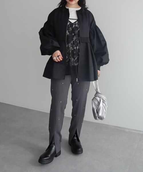 シャーリングスリーブTシャツ+レースキャミソールSET（Tシャツ/カットソー）｜AnriettMusee（アンリエットミュゼ）