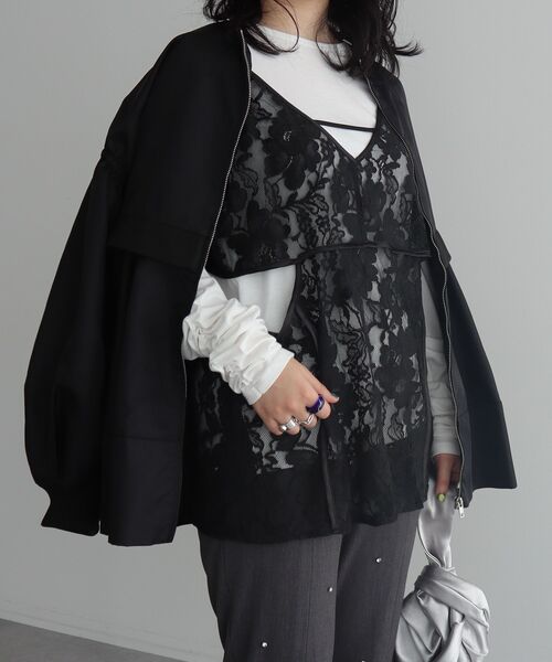 シャーリングスリーブTシャツ+レースキャミソールSET（Tシャツ/カットソー）｜AnriettMusee（アンリエットミュゼ）