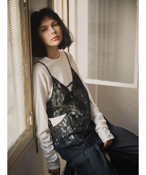 シャーリングスリーブTシャツ+レースキャミソールSET（Tシャツ/カットソー）｜AnriettMusee（アンリエットミュゼ）